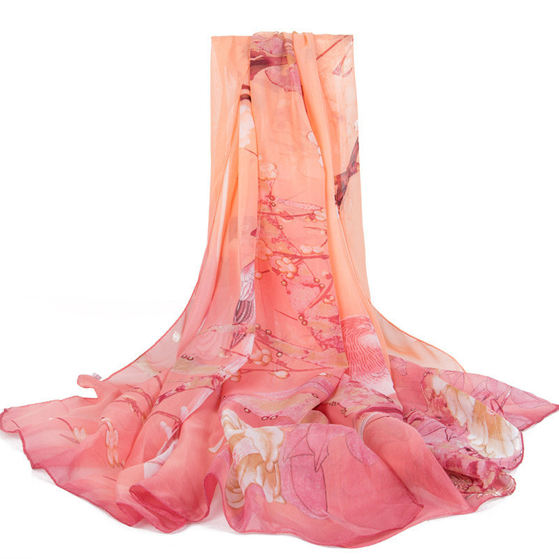 Женский шифоновый шарф с птицами 145 на 48 см разноцветный Киев - изображение 2