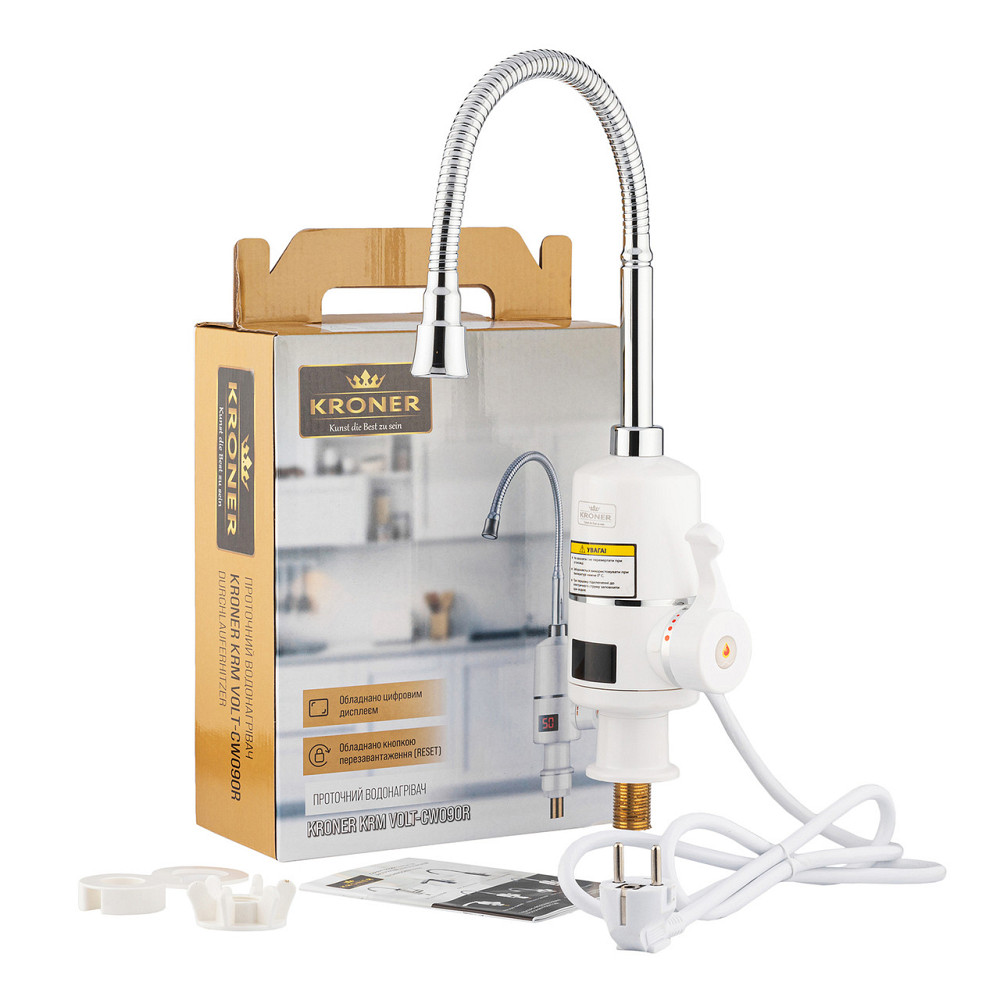 Кухонний кран з електронагрівом Kroner KRM Volt - CW090R з гнучким виливом Київ - фото 7