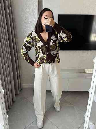 Женский принтованный теплый оверсайз свитер на пуговицах шерсть Одесса