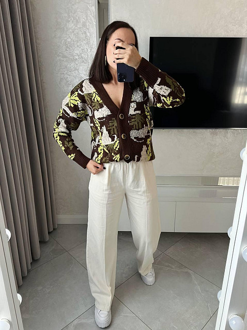 Женский принтованный теплый оверсайз свитер на пуговицах шерсть Одесса - изображение 5