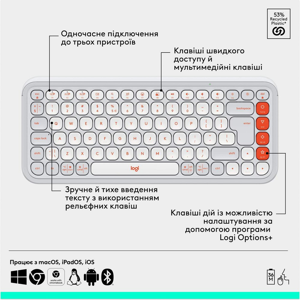 Комплект бездротовий (клавіатура, миша) Logitech Pop Icon Combo Off White (920-013141) Білий Харьков - изображение 18