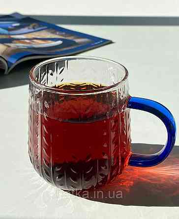 Кухоль чашка Olens "Синій смужок" 390 мл 8030-260 прозорий із синьою ручкою Київ