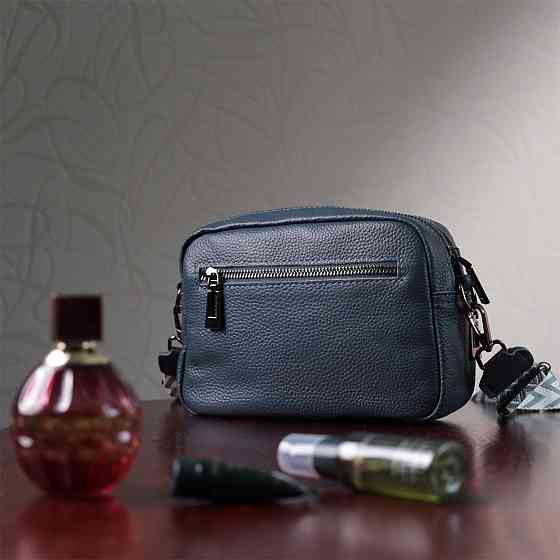 Оригинальная женская сумка с накладным карманом из натуральной кожи Vintage 22641 Синяя Киев