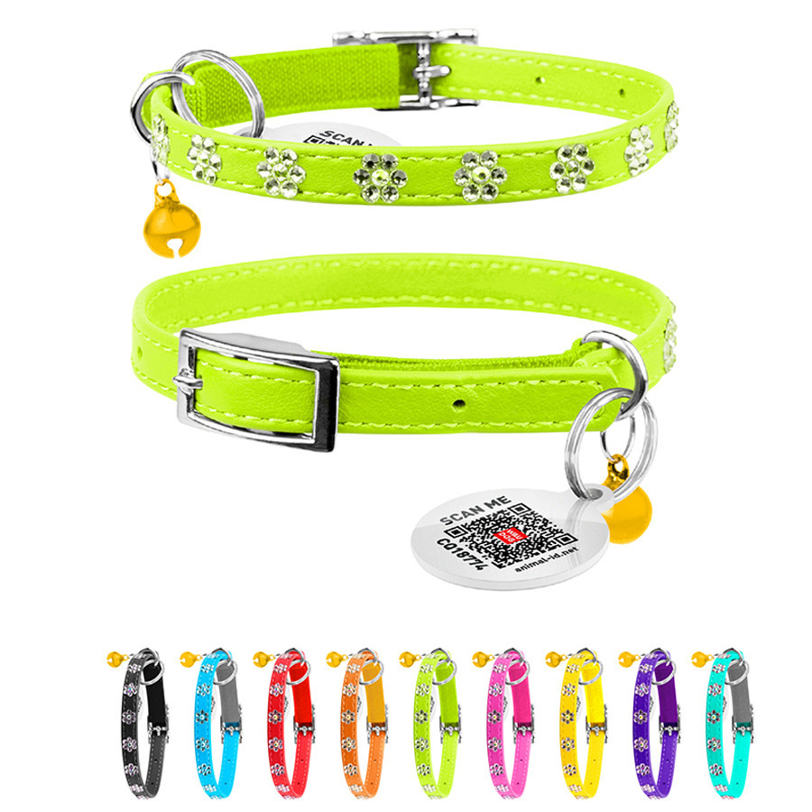 Ошейник WAUDOG Glamour с резинкой, клеевыми стразами 
