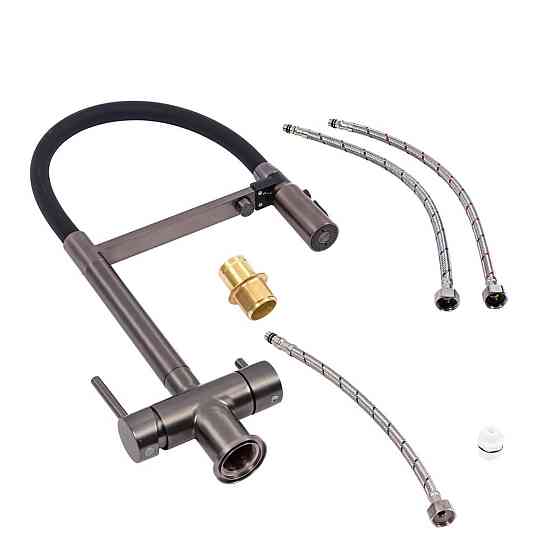 VALESO Змішувач кухонний NES-TN65 з гнучким виливом під фільтр Valeso (PVD чорний) Коломия