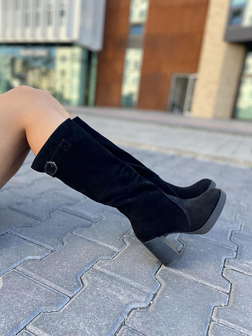 Чоботи жіночі зимові з натуральної замші на підборах чорні / Чоботи замшеві на зиму р. 37, 38 2 Коломыя - изображение 3