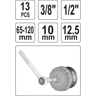 Автомобильный съемник Yato масляных фильтров 3/8"-1/2" 13шт (YT-0594) Винница - изображение 5