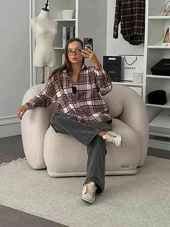 Женская оверсайз рубашка в клетку на пуговицах турецкая фланель-байка 100% хлопок Красный Одесса