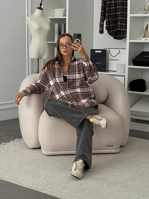 Женская оверсайз рубашка в клетку на пуговицах турецкая фланель-байка 100% хлопок Красный Одесса - изображение 5