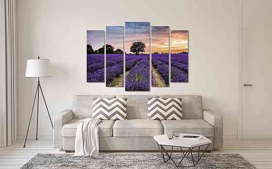 Модульна картина у вітальню/спальню Лавандове поле на заході сонця  LM018_5 Київ