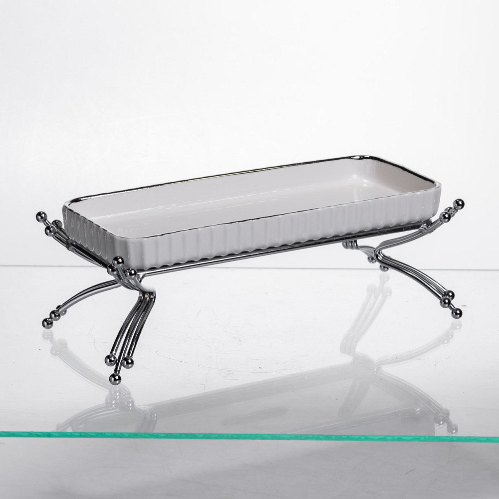 Yiwu Порцелянове блюдо для сервірування на металевій підставці 37×18×5 (см) блюдо для подачі за Коломия - фото 2