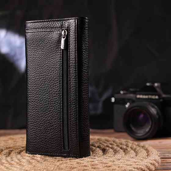 Класичний жіночий гаманець із натуральної зернистої шкіри CANPELLINI 21658 Чорний Київ