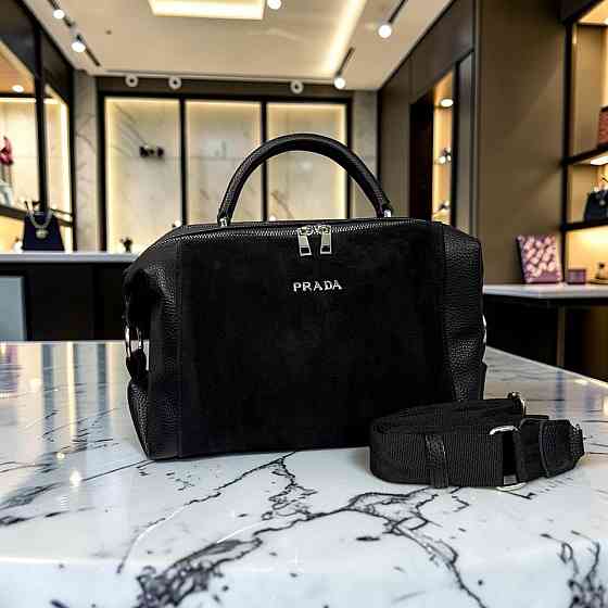 Жіноча замшева сумка стиль Прада, сумочка класична натуральна замша Prada чорна ( 186 ) Харьков