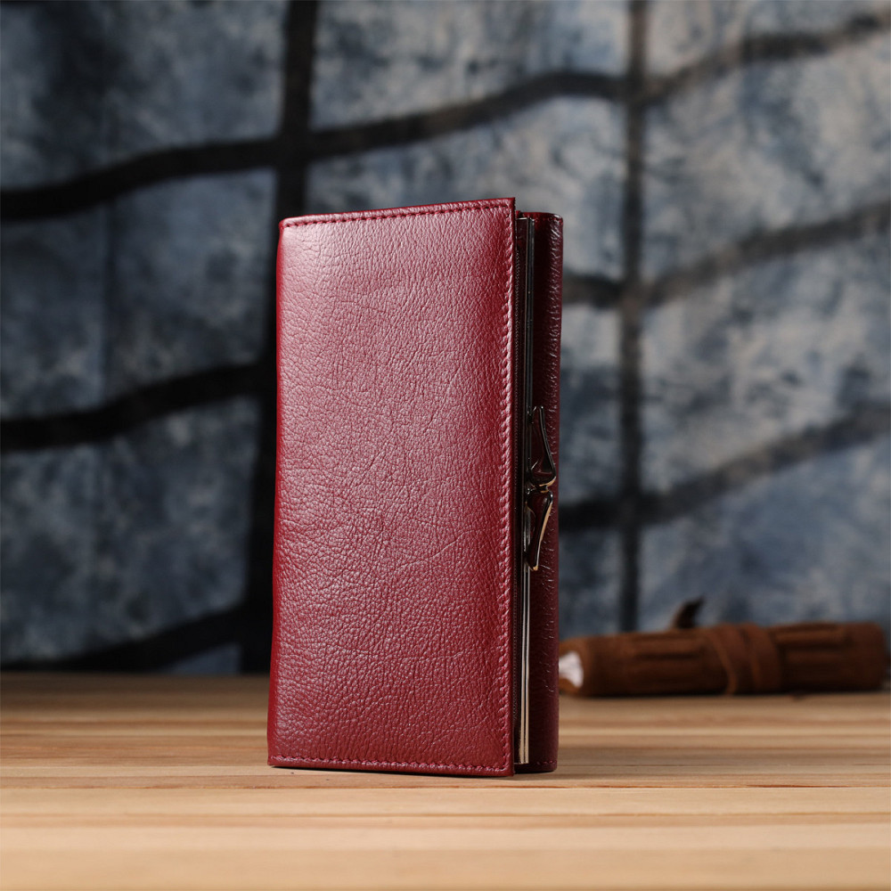 Модный женский кошелек на магнитах из натуральной кожи ST Leather 23113 Бордовый Киев - изображение 2