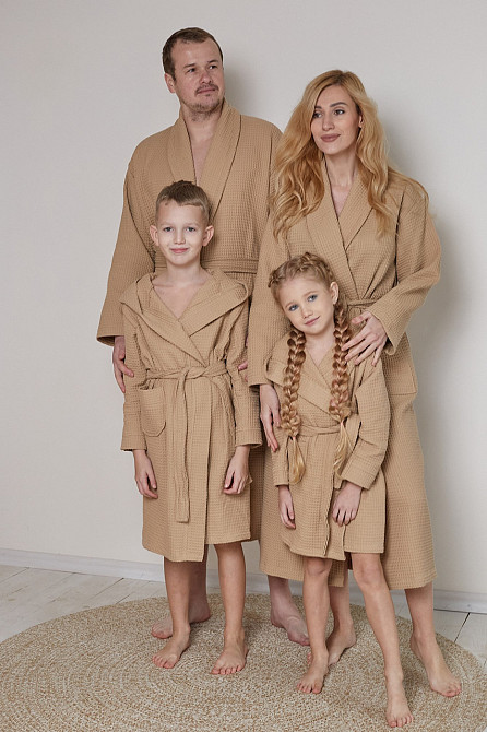 Мужской вафельный халат Ideal Textile длинный бежевый (56860609) Черновцы - изображение 3