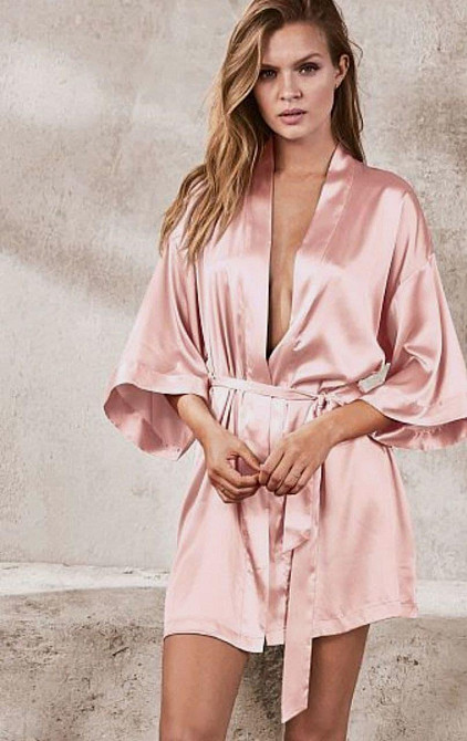 Халат женский атласный под пояс длина 90см Пудровый XS/S Харьков - изображение 1