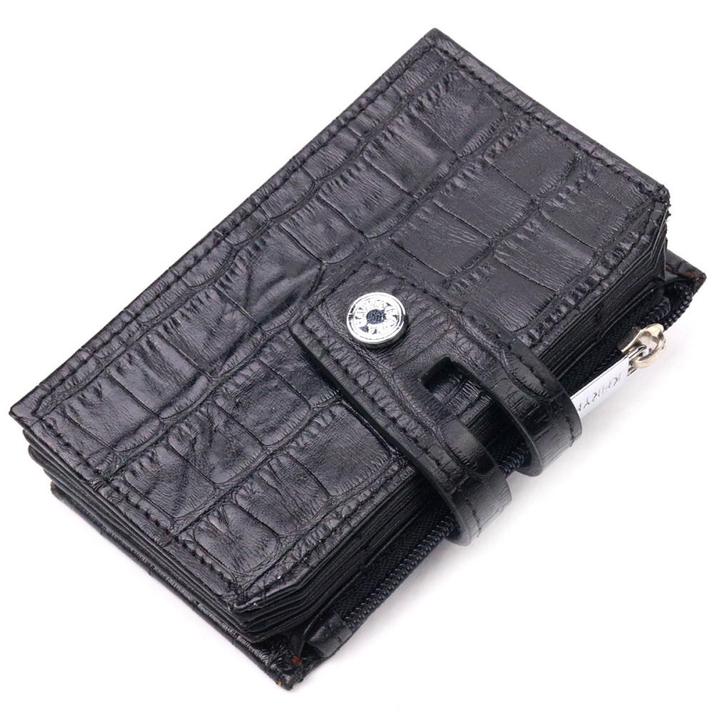 Удобный картхолдер из натуральной кожи с тиснением под крокодила KARYA 21331 Черный Киев - изображение 1