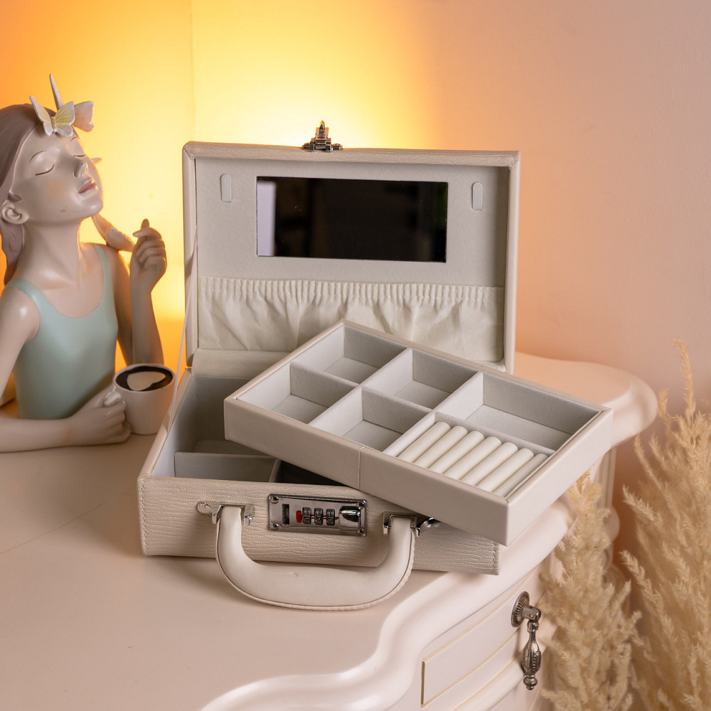 Скринька для прикрас з еко шкіри 2 яруси з кодовим замком Бежевий HP-5-24BE Київ - фото 10