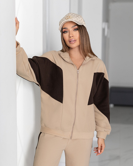 Спортивний флісовий костюм "Connect" | Батал Бежевый+шоколадный, 50-52 Київ - фото 2