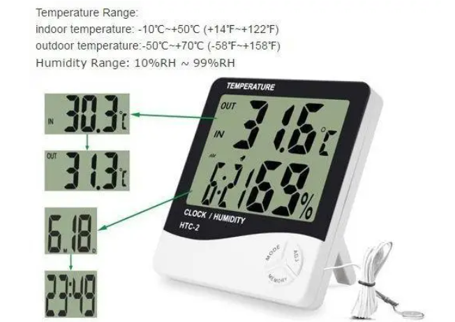 Термометр HTC-2 с выносным датчиком, измерение температуры от -50 до +70°C, влажности от 10% до 99% Одесса - изображение 1