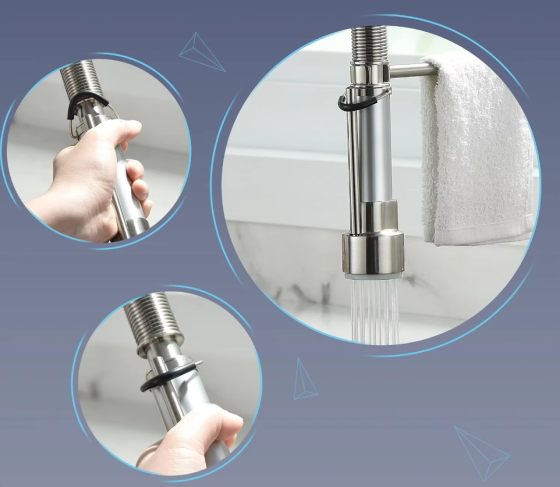 Змішувач для кухні з латунний з висувним і стаціонарним зливом з нержавіючої сталі, матовий нікель Кам'янець-Подільський