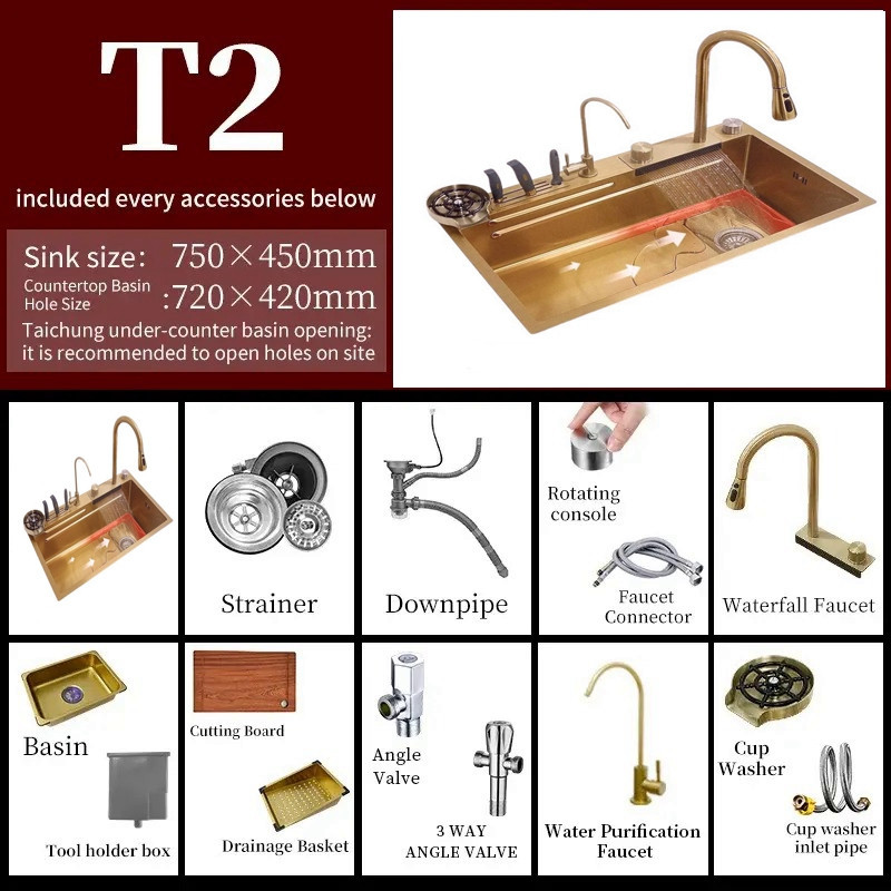 Кухонна раковина водоспад Willda, кухонна мийка водоспад ручної роботи 75х46х22 (957605991) Київ - фото 3