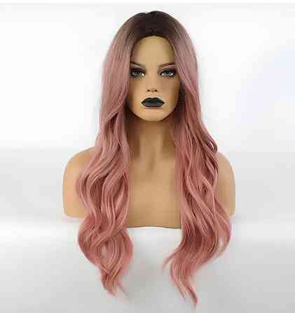 Длинный парик RESTEQ 70 см — черно-розовый градиент, волнистые синтетические волосы без челки для косплея, аниме, фотосессий Киев