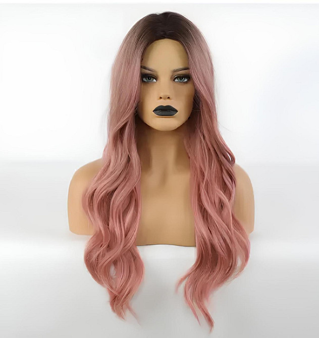 Длинный парик RESTEQ 70 см — черно-розовый градиент, волнистые синтетические волосы без челки для косплея, аниме, фотосессий Киев - изображение 2