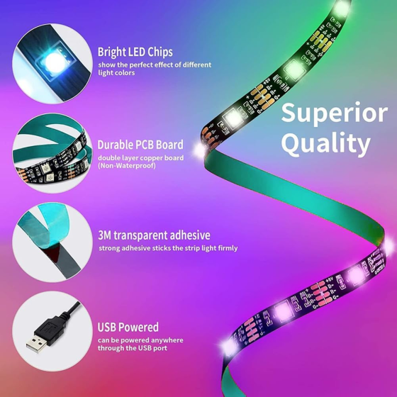LED-лента TK99SW RGB 5050 1 м USB 5 В, Bluetooth, управление с телефона и пульта, Music Sync для ТВ и монитора Киев