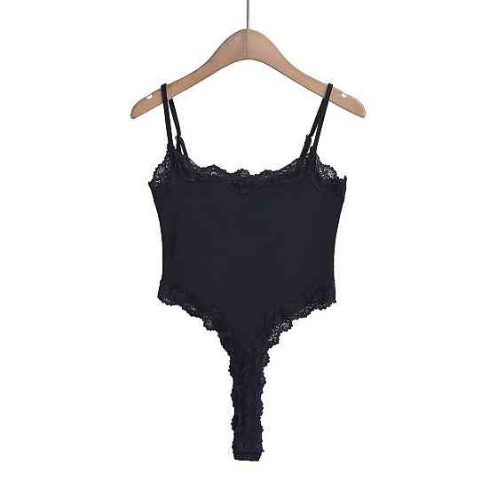 Женский романтичный боди на бретелях вискоза с кружевом Черный Одесса