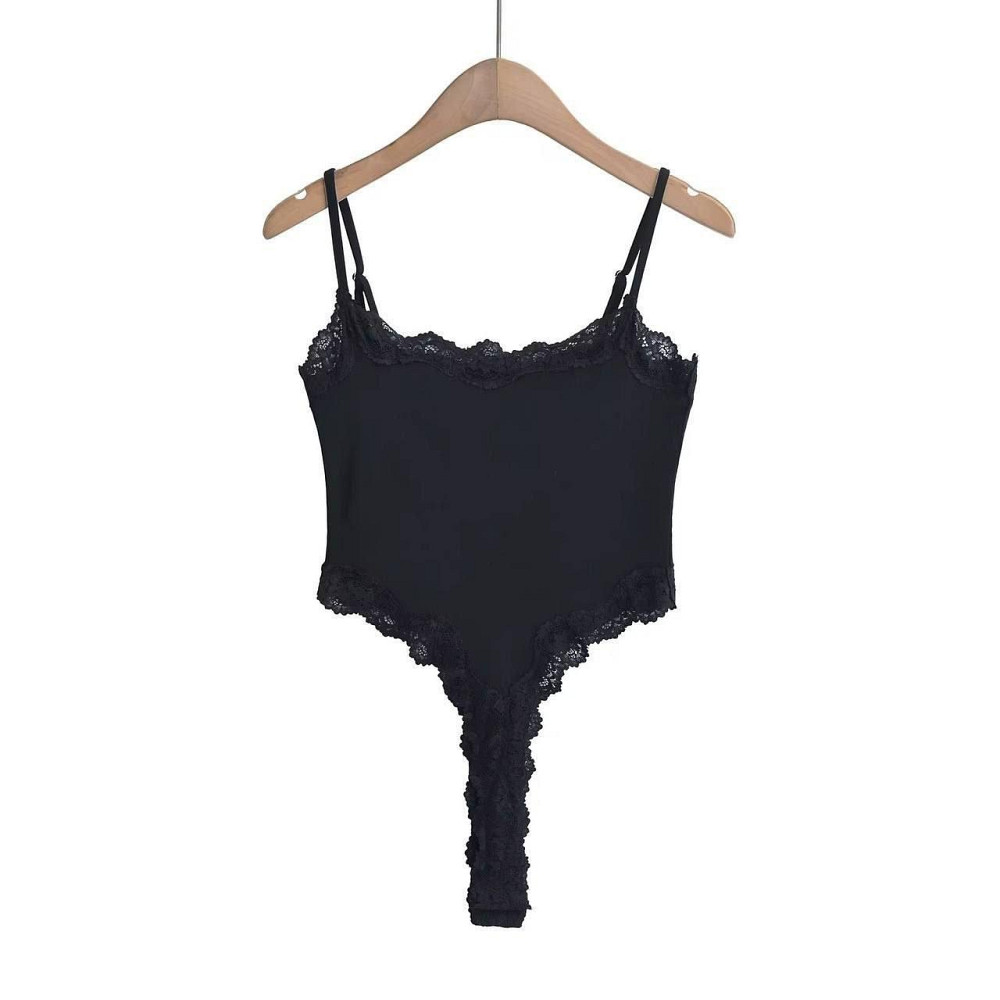 Женский романтичный боди на бретелях вискоза с кружевом Черный Одесса - изображение 3