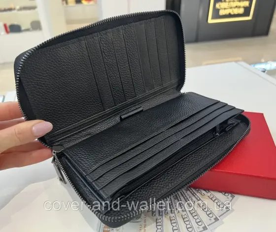 Большой кожаный мужской кошелек черного цвета на молнии Helen Verde 5901 Киев