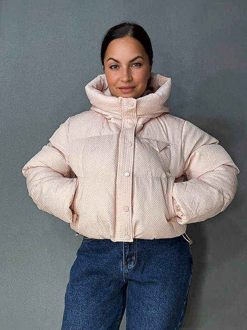 Куртка жіноча Lady Yep 10039 вафельна пуффер оверсайз з капюшоном пудра, пудра, 44 Київ - фото 15