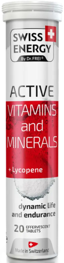 Вітаміни та мінерали з лікопіном Swiss Energy ACTIVE Vitamins and Minerals + Lycopene CH 20 шипучих табл Київ - фото 1