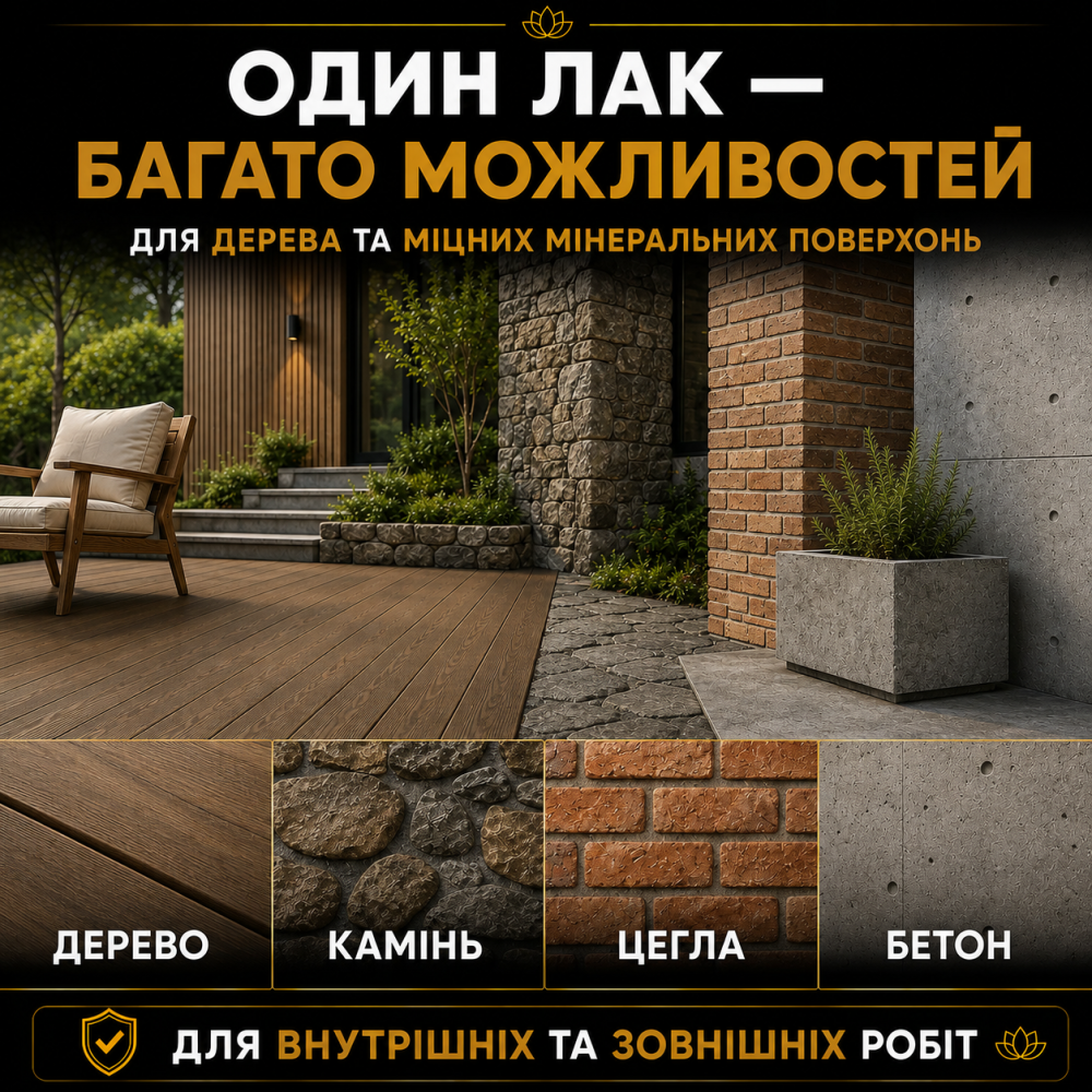 Лак універсальний акриловий LOTUS прозорий матовий без запаху зносостійкий для дерева, каменю, бетону та інших поверхонь 10 л Харків - фото 13