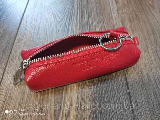 Ключница бочонок длинная из натуральной кожи на молнии красного цвета ST Leather Киев