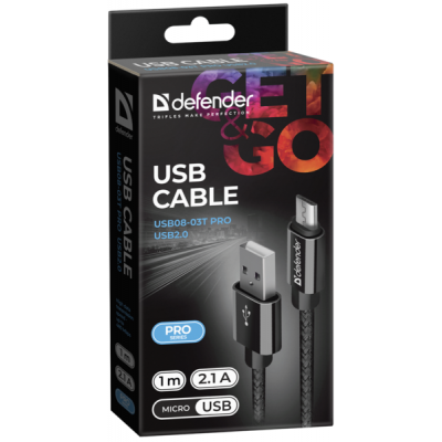 Дата кабель USB 2.0 AM to Micro 5P 1.0m USB08-03T PRO black Defender (87802) Вінниця - фото 3