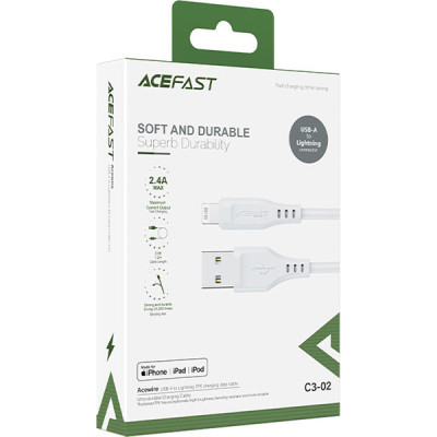 Дата кабель USB 2.0 AM to Lightning 1.2m 2.4A TPE C3-02 White Acefast (6974316280835) Вінниця - фото 3