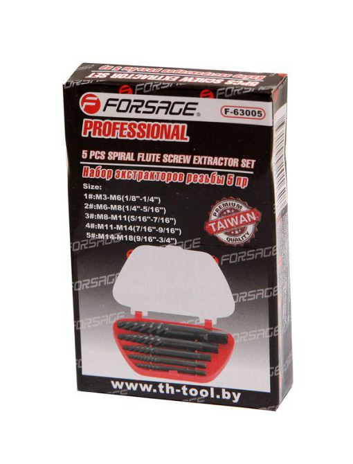 Набір екстракторів різблення 5пр.(М3-М18, Ø:3-6мм, 6-8мм, 8-11мм, 11-14мм, 14-18мм) Forsage F-63005 Одеса - фото 2