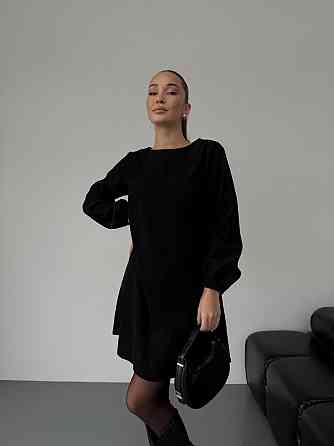 Женское базовое платье свободного кроя с объемными рукавчиками микровельвет Черный, 46/48 Одесса