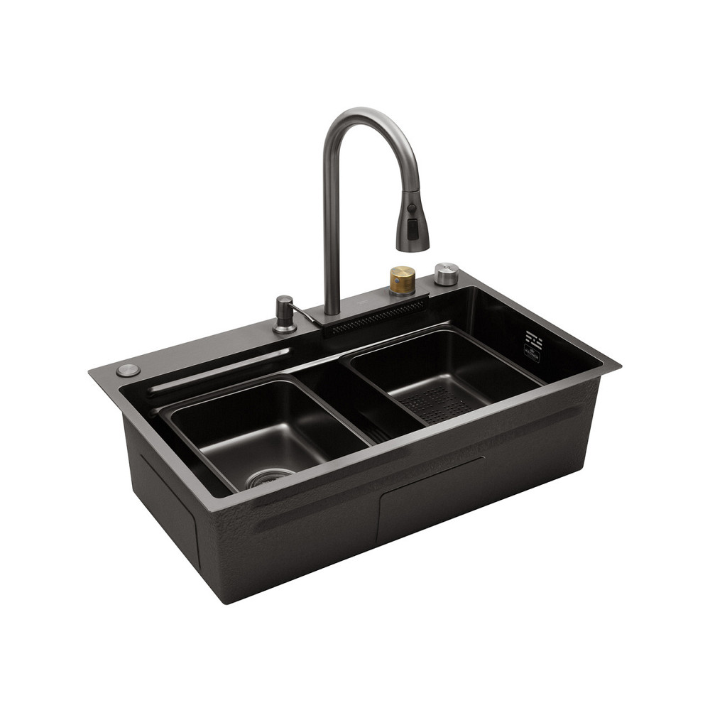 Кухонна мийка Kroner KRP Schwarze - SET7545HM PVD (3/0/0.8 мм) із змішувачем, чорна Київ - фото 4