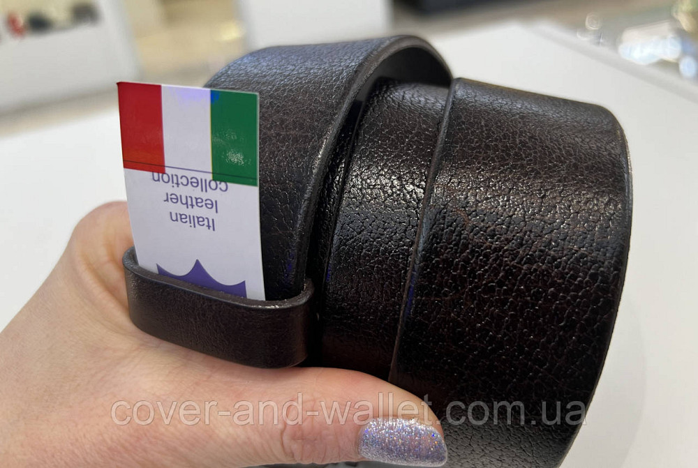 Стильний шкіряний чоловічий ремінь коричневого кольору з прямокутною пряжкою 40мм PS Leather Київ - фото 10