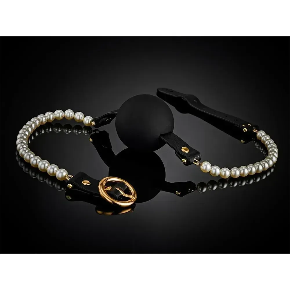 Кляп-кулька Guilty Pleasure Pearl з перлами, чорно-золотий Sex Aura Київ - фото 7