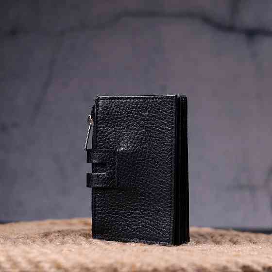 Практичний картхолдер із натуральної зернистої шкіри KARYA 21332 Чорний Київ