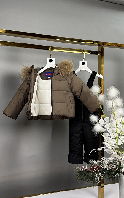 Детский зимний комбинезон для девочек куртка и полукомбинезон с сумкой 74,80,86,98 шоколад Николаев - изображение 2