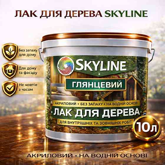 Лак для дерева Skyline глянцевий акриловий прозорий без запаху для внутрішніх та зовнішніх робіт 10 л Харків