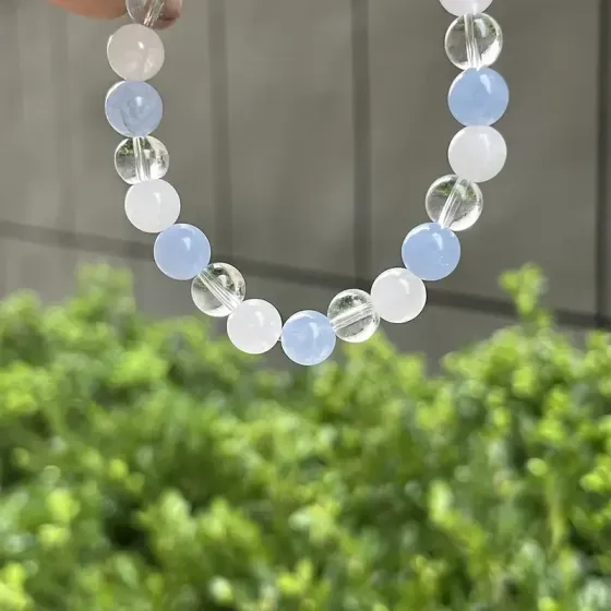 Браслет из ангелита, лунного камня и кварца – натуральные камни гармонии и защиты, 18,5 см Киев