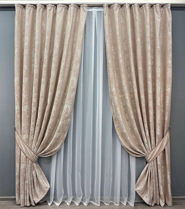 Комплект готових штор VR-Textil Жакард Sultan YL № 1290ш Бежево-пудровий 150х270 см 2 шт (33-0143) Київ - фото 10