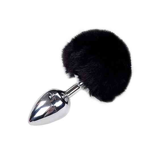 Металева анальна пробка Кролячий хвостик Alive Fluffy Plug L Black, діаметр 3,9 см Sex Aura Київ