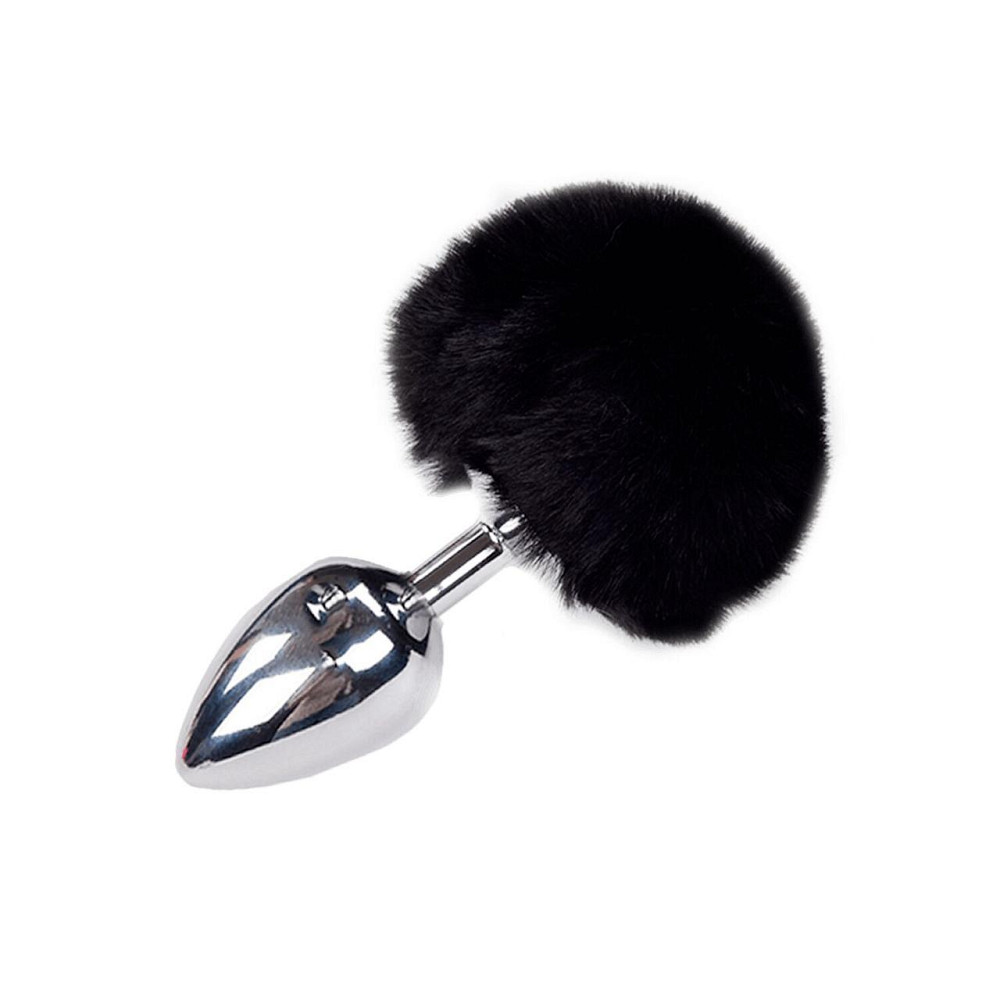 Металева анальна пробка Кролячий хвостик Alive Fluffy Plug L Black, діаметр 3,9 см Sex Aura Київ - фото 1